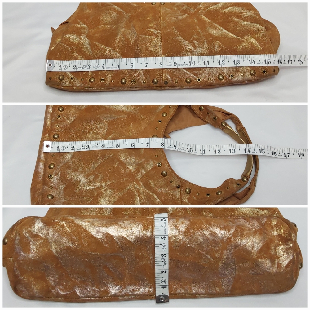 'THE LIMITED' GOLDEN GODDESS LEATHER HOBO STUDDED SHOULDER BAG TOP-ZIP - Picture 13 of 15